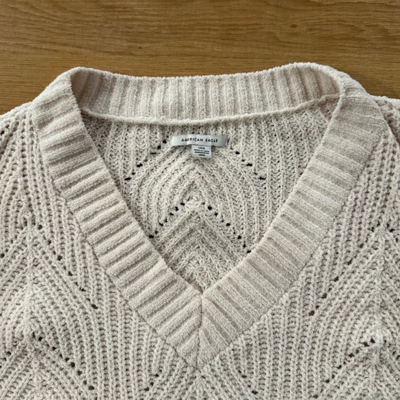 American Eagle Outfitters Cream Textured Balloon Sleeve Sweater Women's Large - Picture 3 of 7
